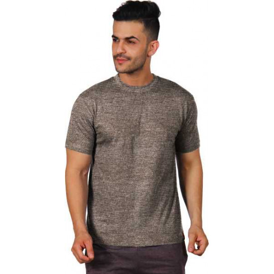 Poomer  Self Design Men Round Neck Brown, Multicolor T-Shirt