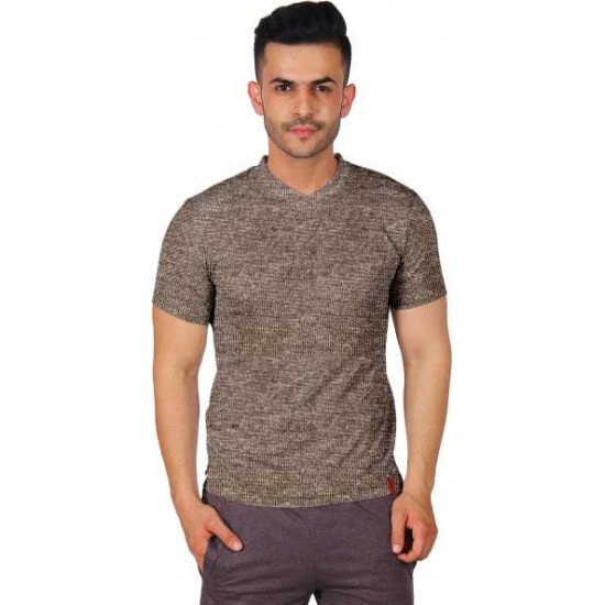 Self Design Men V Neck Reversible Brown, Multicolor T-Shirt