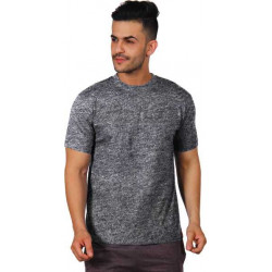 Poomer  Self Design Men Round Neck Black, Silver T-Shirt