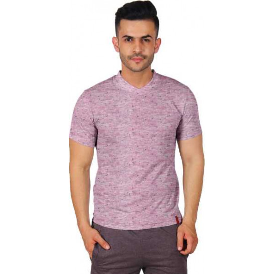  Poomer  Self Design Men V Neck Pink, Multicolor T-Shirt