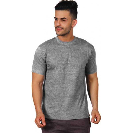 "Poomer  Self Design Men Round Neck Reversible Grey, Silver T-Shirt"