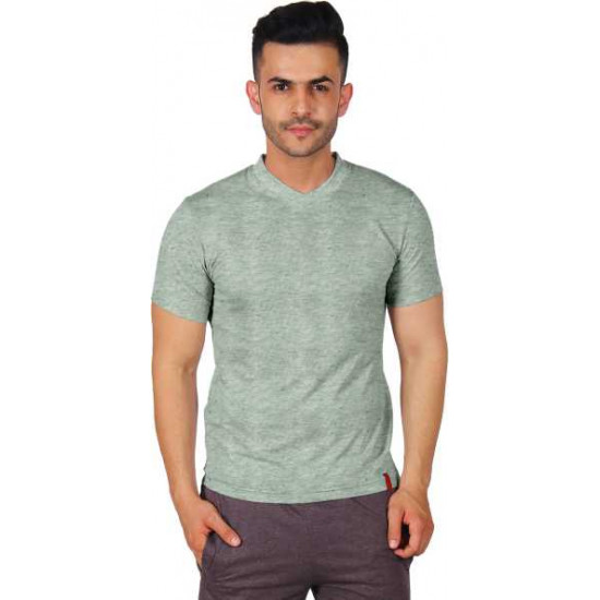 Self Design Men V Neck Reversible Light Green, Silver T-Shirt