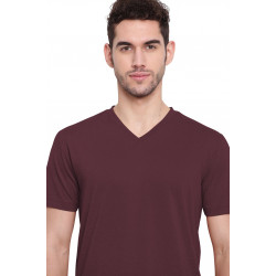 Poomer casual T-Shirt for men Burgundy red ( V neck )