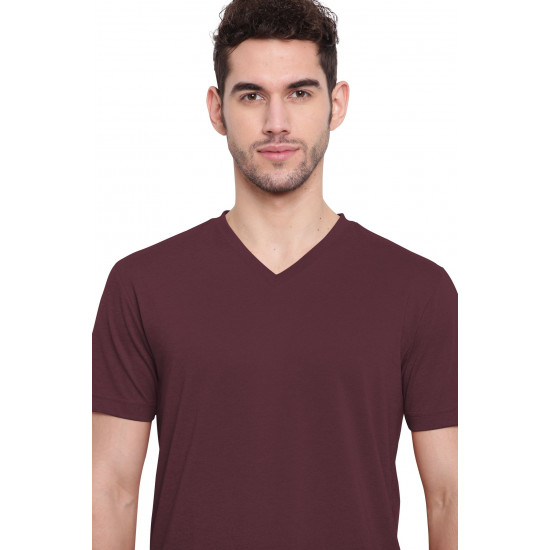 Poomer casual T-Shirt for men Burgundy red ( V neck )